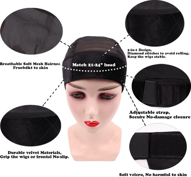 Plussign Perückengriffkappe 2-in-1 mit Samt-Perückengriffband, Schwarz, Nude, Braun, Unisex - Bild 1