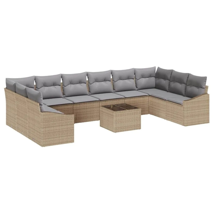vidaXL Garten-Sofa-Set 11-teilig aus Poly-Rattan in Beige mit Polstern und Metallgestell für Terrasse und Garten - Bild 2