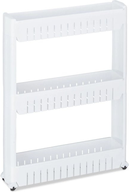 Relaxdays Nischenwagen aus Kunststoff in Weiß mit 3 Ablagen und 4 Rollen, H: 71 cm, B: 12,5 cm, T: 54 cm - Bild 1