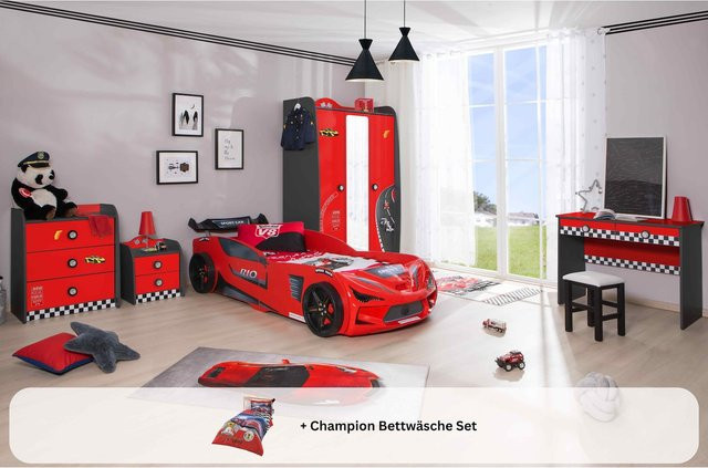 Aileenstore Kinderzimmer Komplettset Autobett Rio 5-teilig in Rot - Bild 1