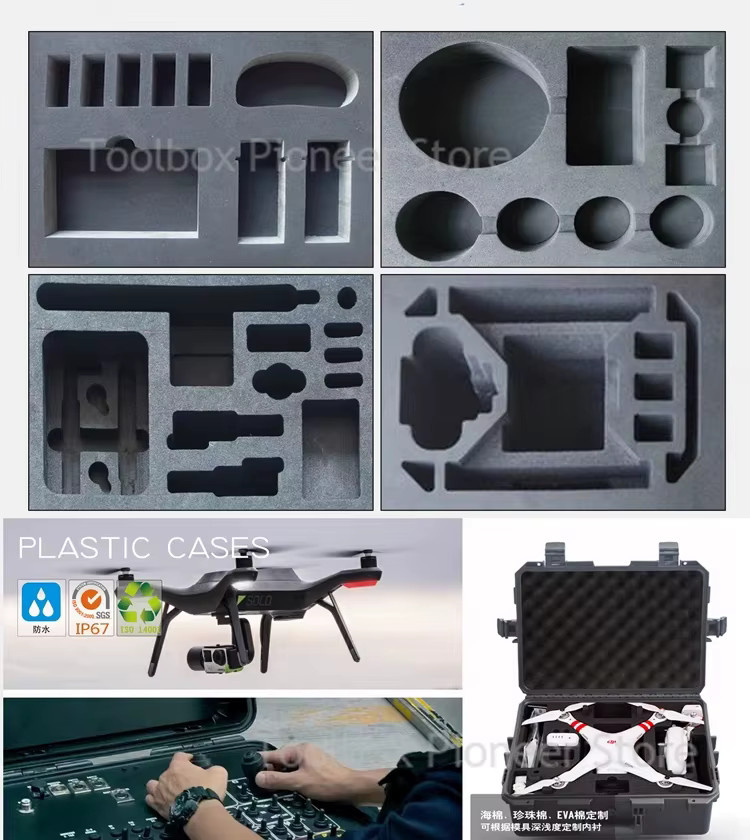Wasserdichter und schlagfester Werkzeugkoffer aus Kunststoff in Schwarz mit Schwamm-Aufbewahrungsbox für Präzisionsgeräte, Breite: 28,7 cm, Höhe: 10,7 cm - Bild 4