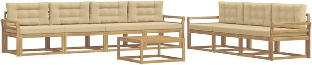 vidaXL Outdoor-Sofagarnitur aus Akazienholz mit Tisch und Kissen in Weiß und Beige - Bild 1