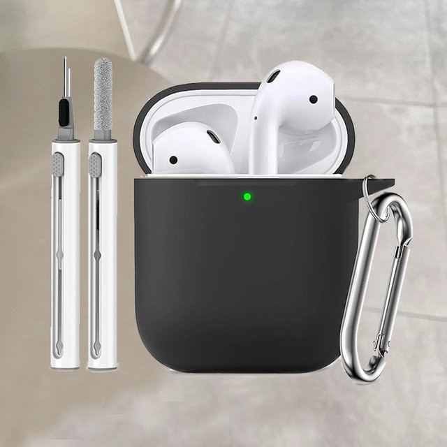 Silikon Schutzhülle für Apple AirPods 1. und 2. Generation inklusive Reinigungsset in Schwarz und Rot - Bild 1