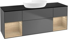 V&B Waschtischunterschrank Finion in Anthrazit mit Eichenregal, Breite: 160 cm - Bild 1