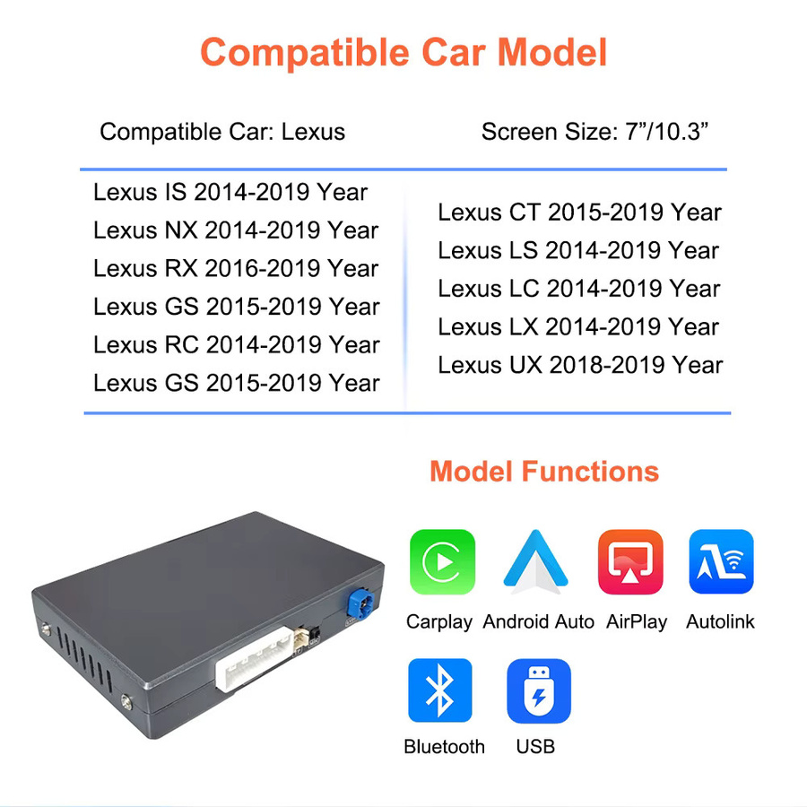 Bonroad Wireless CarPlay und Android Auto Modul für Lexus NX RX IS ES GS RC CT LS LX LC UX GX 2014-2019 mit Mirror Link und Airplay Decoder in Schwarz - Bild 3