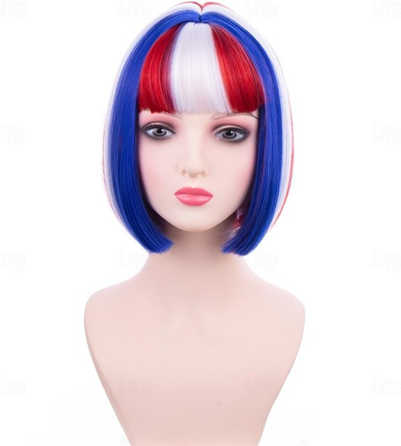 HAIRJOY Kunsthaar-Perücke, Bob, blau-rot-weiß, hitzebeständig - Bild 1