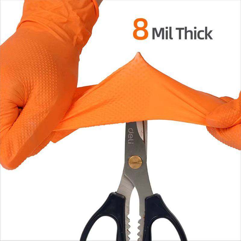 YUMARCH Einweg-Nitrilhandschuhe mit Diamantstruktur in Orange, Größe L, 8Mil Hochleistungsschutzhandschuhe - Bild 2