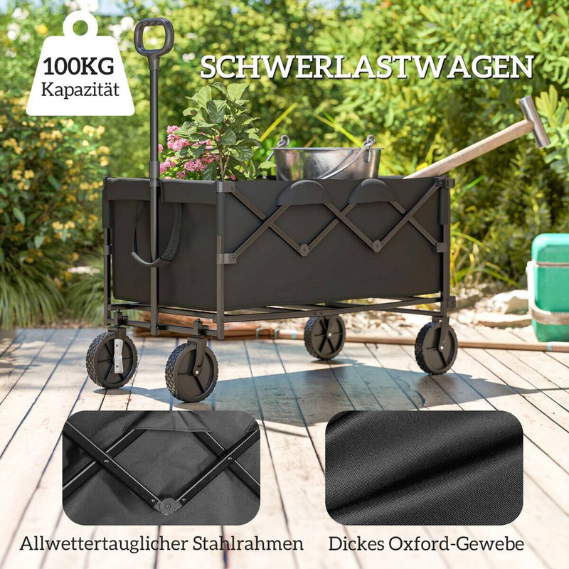Outsunny Klappbarer Gartenwagen mit herausnehmbarer Plane in Schwarz, 160 Liter Fassungsvermögen, bis zu 100 kg belastbar - Bild 5