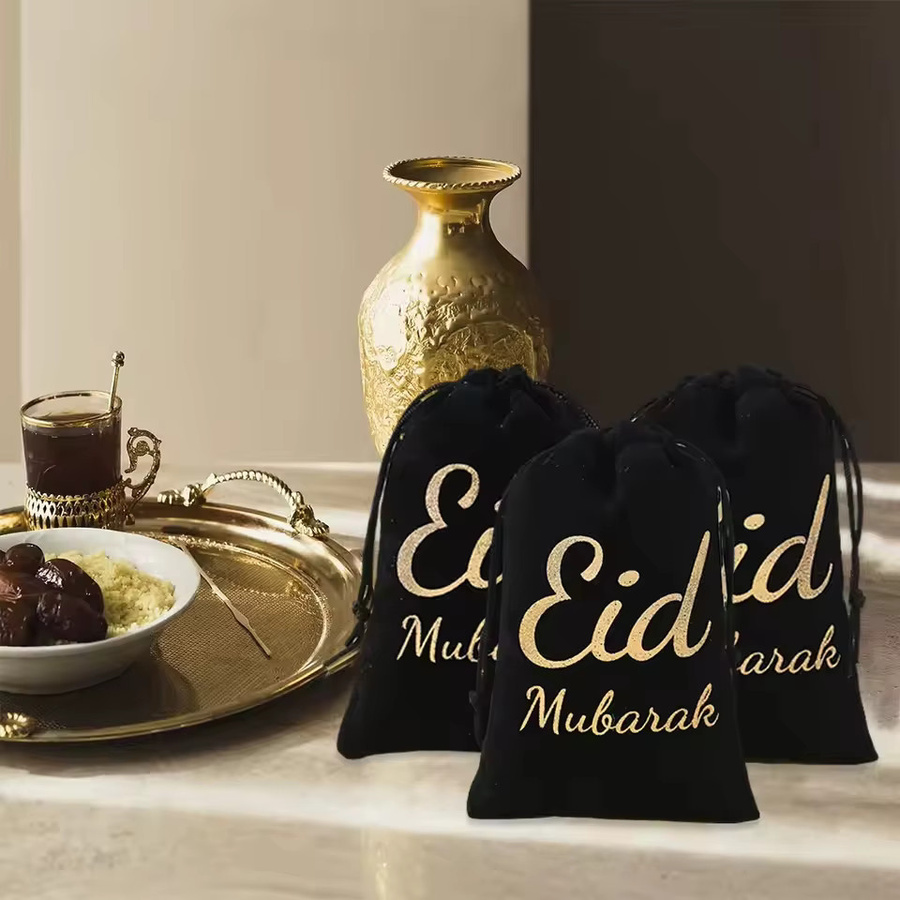 Eid Mubarak Samt Geschenkbeutel mit Kordelzug für Ramadan Dekorationen B: 23 cm, H: 17 cm - Bild 2