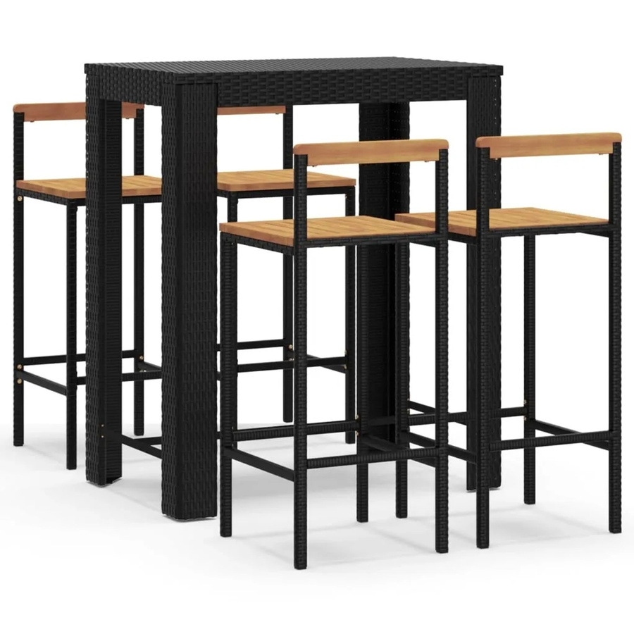 vidaXL 5-tlg Gartenbar-Set Modell 10 in Schwarz aus Poly Rattan und Akazienholz - Bild 2