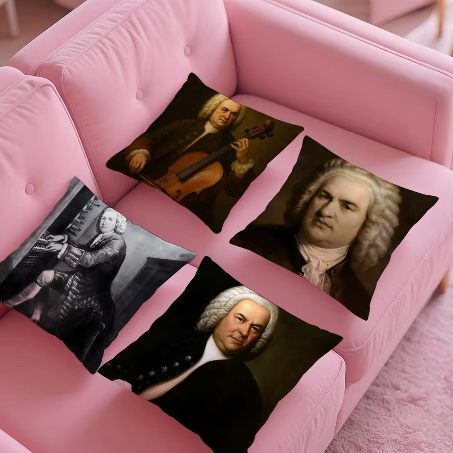 Klassischer Johann Sebastian Bach Kissenbezug aus Plüsch in Schwarz, quadratisch, Breite: 30 cm, Höhe: 30 cm - Bild 2