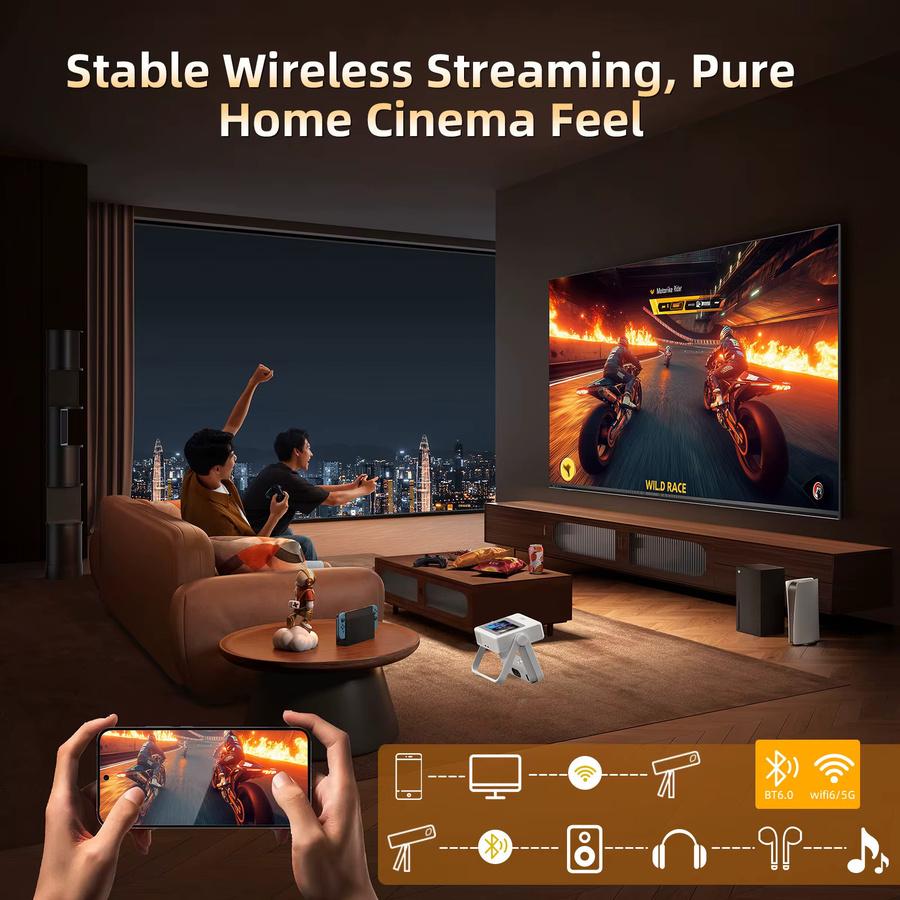 XBJ A5Pro Smart Doppel-Touchscreen-Projektor 720P HD Beamer mit WLAN und automatischer Trapezkorrektur für Heimkino und Outdoor-Kino - Bild 4
