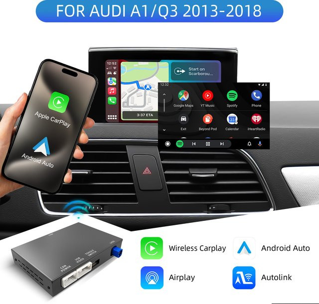 Ezonetronics OEM Bildschirm-Upgrade-Decoder-Box für Audi A1 und Q3 (2012-2018) mit CarPlay und Android Auto für 6,5 Zoll oder 7 Zoll MMI 3G in Schwarz - Bild 1