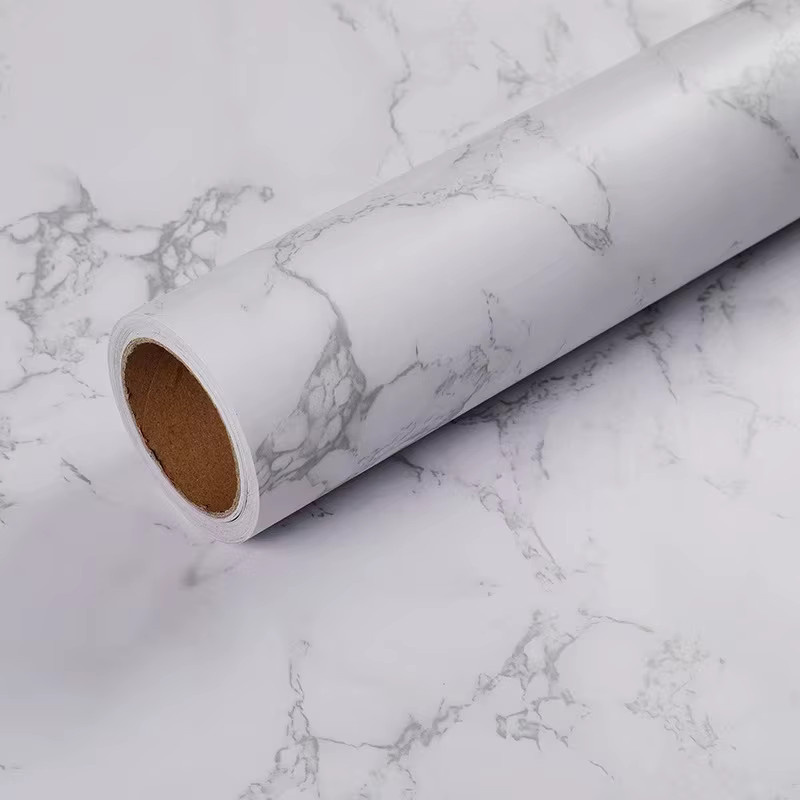 Selbstklebende KADUO Kontaktfolie in Weiß mit matter Marmorimitation aus wasserfestem und ölbeständigem PVC für Küchenschränke und Möbel - Bild 3