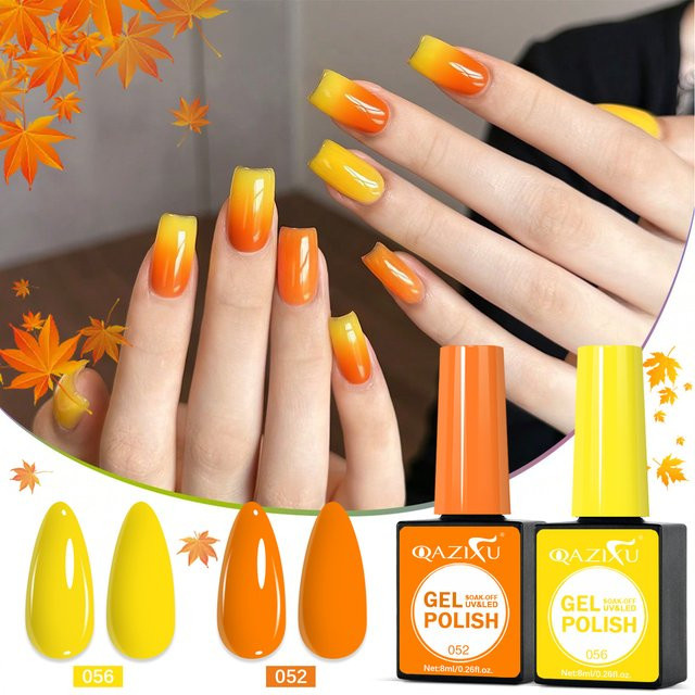 QAZIXU Gel-Nagellack, Orange und Gelb, Glänzend, Damen - Bild 1