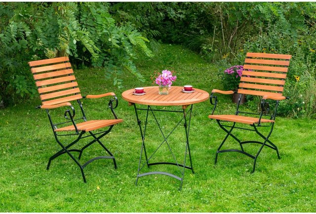 Merxx Schlossgarten 3-tlg. Gartenmöbel-Set aus geöltem Eukalyptusholz in Braun mit Tisch und Stühlen - Bild 1