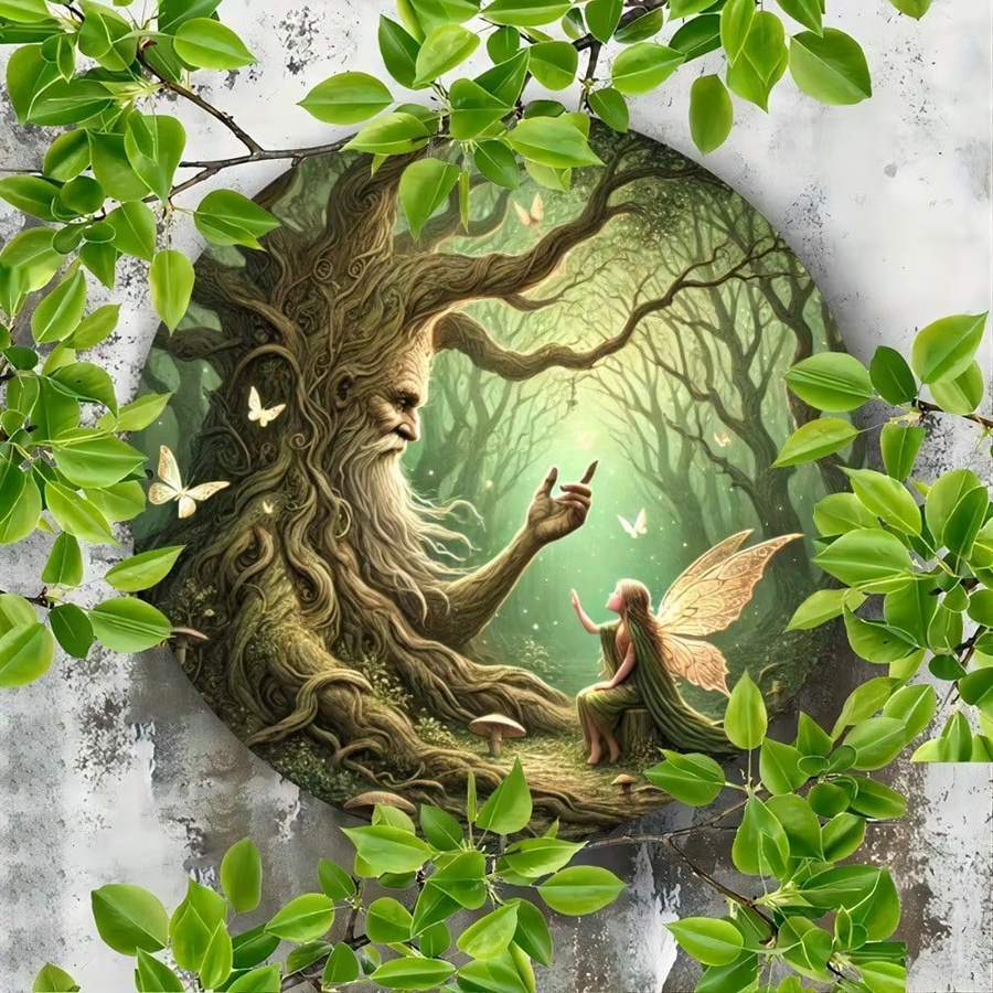 CIFBUY Vintage-Wandkunst aus Metall Rundes Waldszenschild mit Fantasy-Illustration in Mehrfarbig, UV-beständig - Bild 2