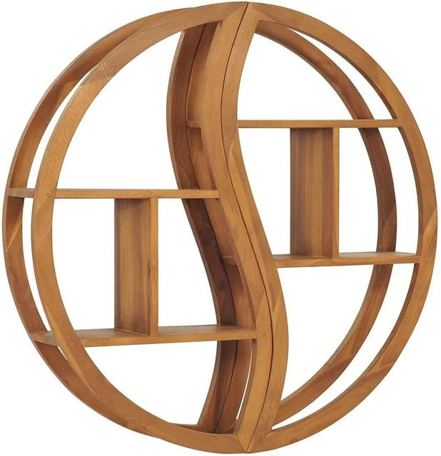 vidaXL Wandregal Yin und Yang aus Teak Massivholz in Braun, B/H: 100 x 100 cm, Tiefe: 20 cm - Bild 1