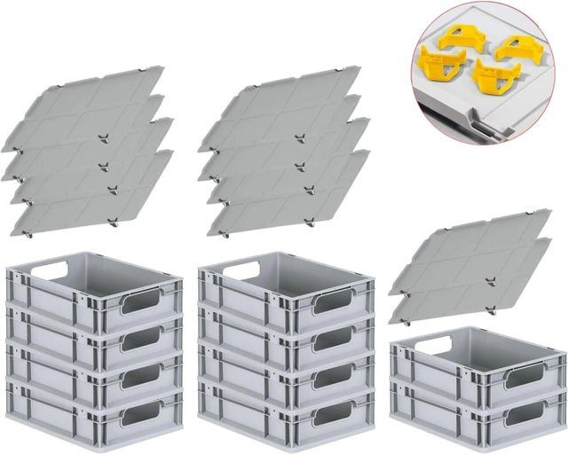 PROREGAL Spar Set mit 10 Eurobox Nextgen Economy in Gelb inklusive Auflagedeckel und 4 Schiebeschnappverschlüssen, H x B x T: 12 x 30 x 40 cm, 11 Liter pro Box - Bild 1