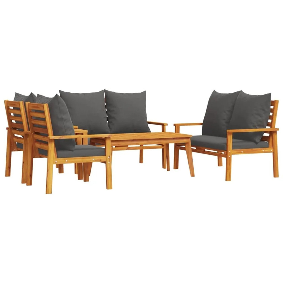 vidaXL 5-tlg Garten-Lounge-Set aus Akazien-Massivholz in L-Form mit Kissen in Grau und Braun - Bild 2
