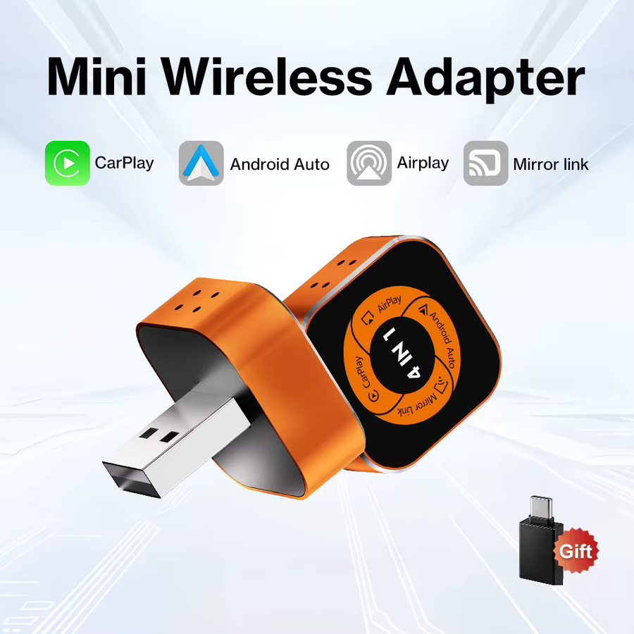 FLIXIVI 4-in-1 Wireless CarPlay und Android Auto Adapter mit AirPlay Mirror Link und Bluetooth in Orange für Volvo, Benz, MG und Kia - Bild 3