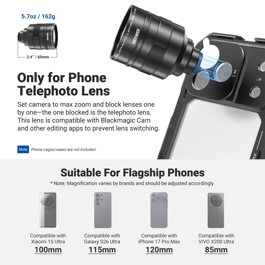 NEEWER 3X Telekonverter-Teleobjektiv für Smartphones in Schwarz mit 360 mm Äquivalent und 17 mm Gewinde für iPhone, Android, Samsung und Xiaomi - Bild 3