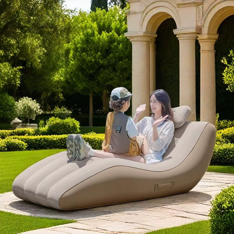 Tommy You Automatisches aufblasbares Sofa in Beige, elektrischer Outdoor-Lounge-Sessel mit Neigefunktion - Bild 4