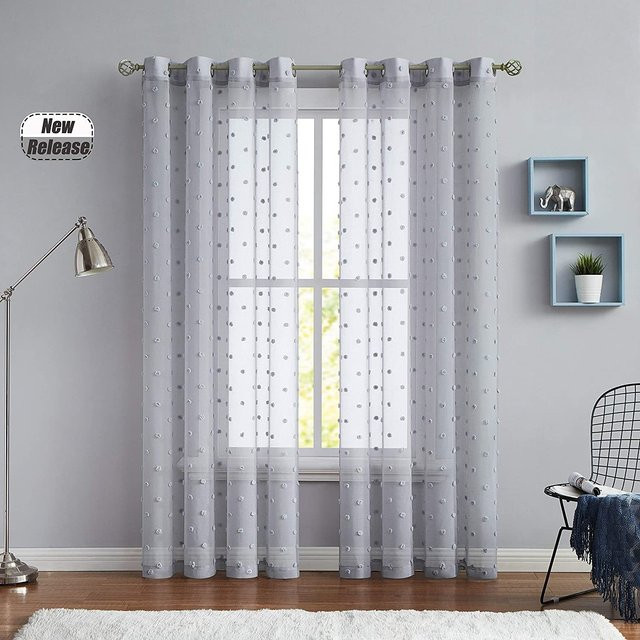CENTURyMiG Vorhang mit Punktstickerei, halbtransparent, grau, Breite: 140 cm, Höhe: 250 cm - Bild 1