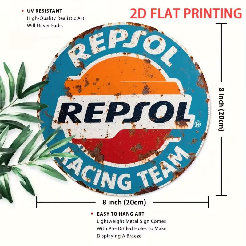 Potdemiel Wanddekoration Repsol Racing Team Logo aus Eisen im industriellen Vintage-Stil mit Rostmuster und lebendigen Farben - Bild 3