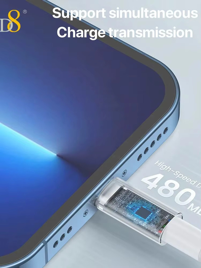 D8 USB-A auf Lightning-Kabel MFi-zertifiziert für schnelles Laden mit 2,4 A in Weiß und Lila - Bild 4
