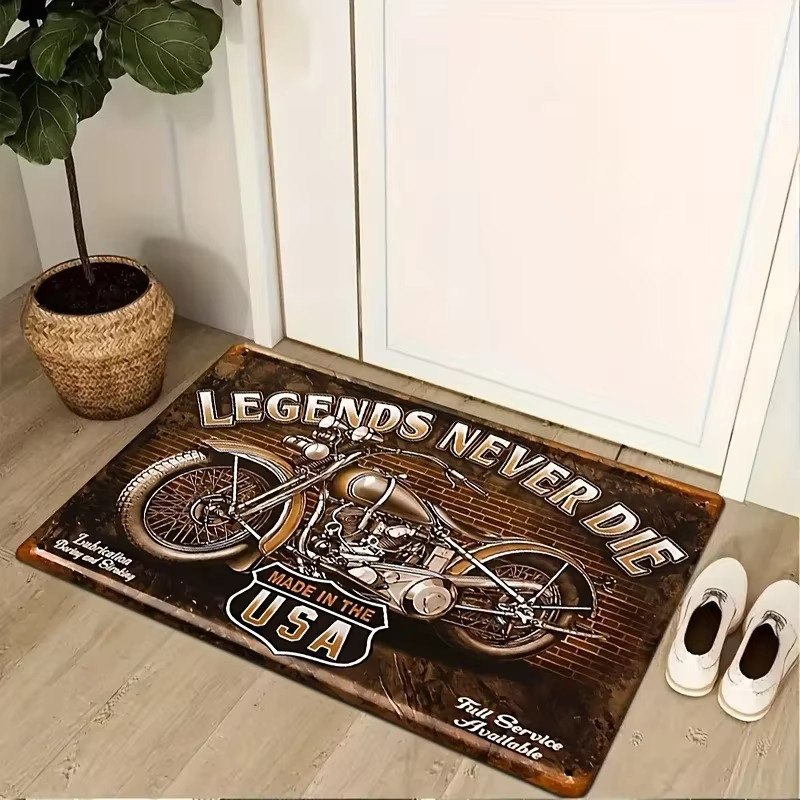 VIKAMA Fußmatte mit Retro-Motorrad-Design, rutschfester Eingangsteppich aus Polyester, B/B/H: 60 x 40 x 1 cm, Mehrfarbig - Bild 2