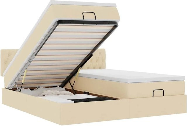 vidaXL Ottoman-Bett mit Matratzen und LED-Beleuchtung in Creme, B/T: 200 x 200 cm - Bild 1