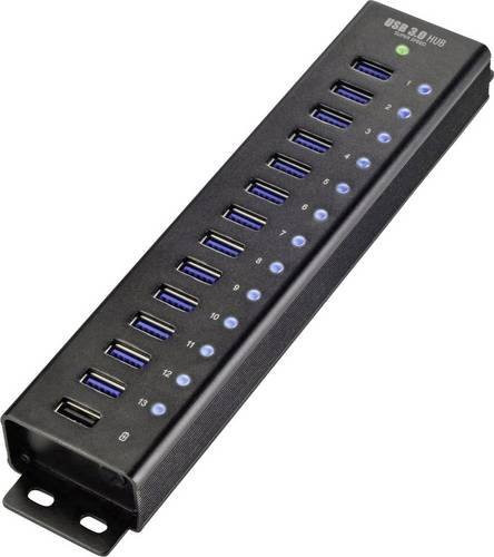 Renkforce USB-Hub mit 13 USB-A und 1 USB-C Ports, USB 3.0 5 GBit/s mit Schnellladeport und Aluminiumgehäuse zur Wandmontage, Silber/Schwarz - Bild 1