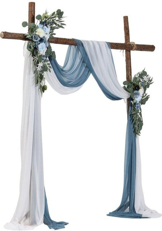 Buying Solutions, MB Hochzeits-Dekorationsset mit künstlichen Blumen und Textil-Voilages in Blau und Weiß im Bohemian-Stil - Bild 1