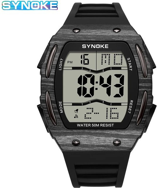 Synoke Digitaluhr, Kunststoff, Silikon, Schwarz, Herren - Bild 1