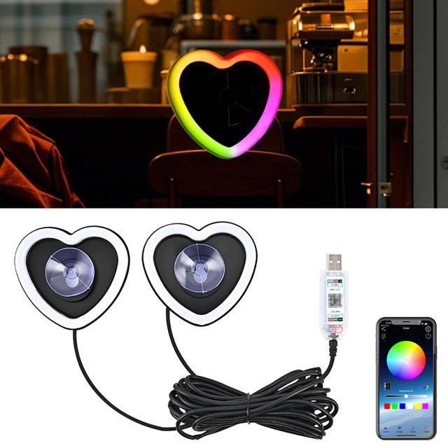RGB USB-LED-Nachtlampe in Herzform für Schlafzimmer, Wohnzimmer und Auto, mehrfarbiges Umgebungslicht mit Clip-Funktion - Bild 1
