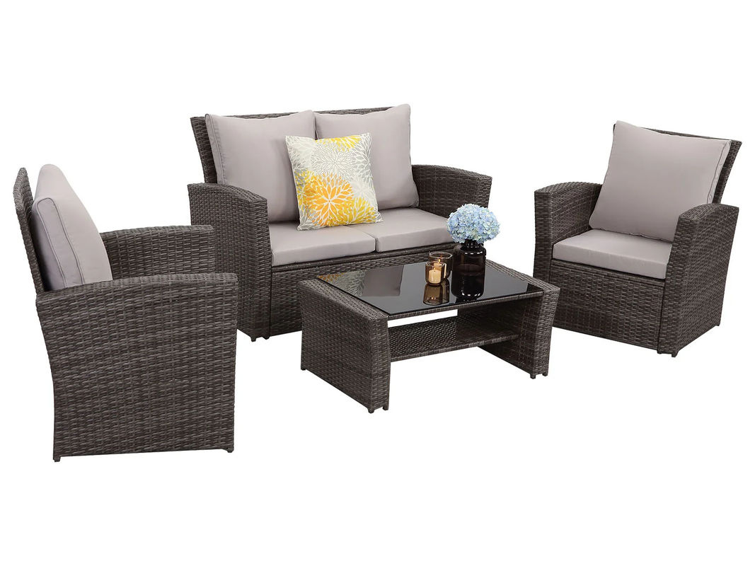 MeXo 4-Sitzer Lounge Set aus Polyrattan mit Polstern in Grau - Bild 3
