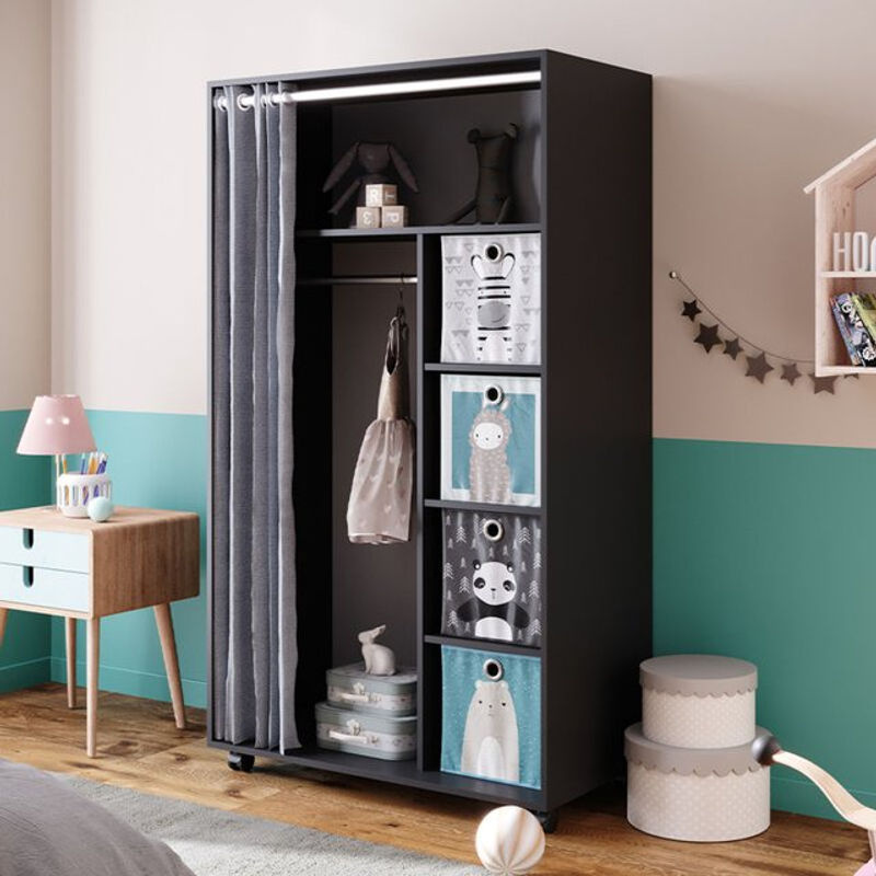 Vicco Kinderkleiderschrank Doros Garderobe Grau modern B: 100 cm, H: 168 cm - Bild 2
