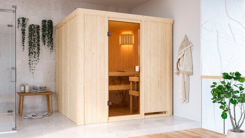Karibu Sauna Kabli aus Fichte in Braun für 4 Personen, B/T/H: 196 x 178 x 198 cm, ohne Ofen - Bild 1