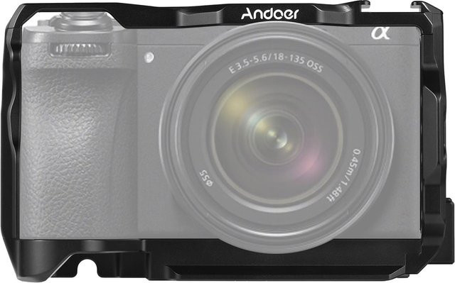 Andoer Kamerakäfig aus Aluminiumlegierung für Sony A6700 mit magnetischem Schraubenschlüsselschlitz und Arca-Schuhhalterung, Schwarz - Bild 1