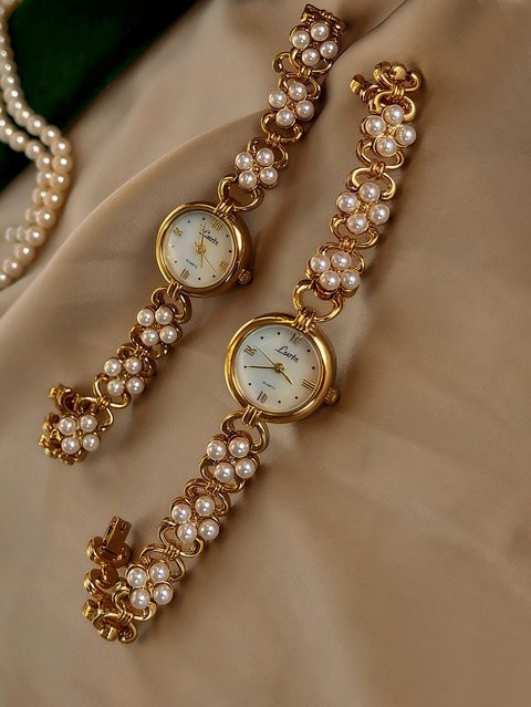 LSVTR Armbanduhr Gold, Edelstahl, Quarz, Perle, Damen - Bild 1