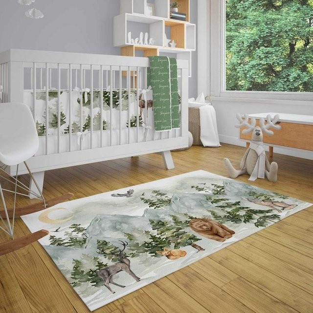 Karpetti Bergwald Tier Bereichsteppich für das Kinderzimmer, Mehrfarbig, B/T: 80 x 160 cm - Bild 1