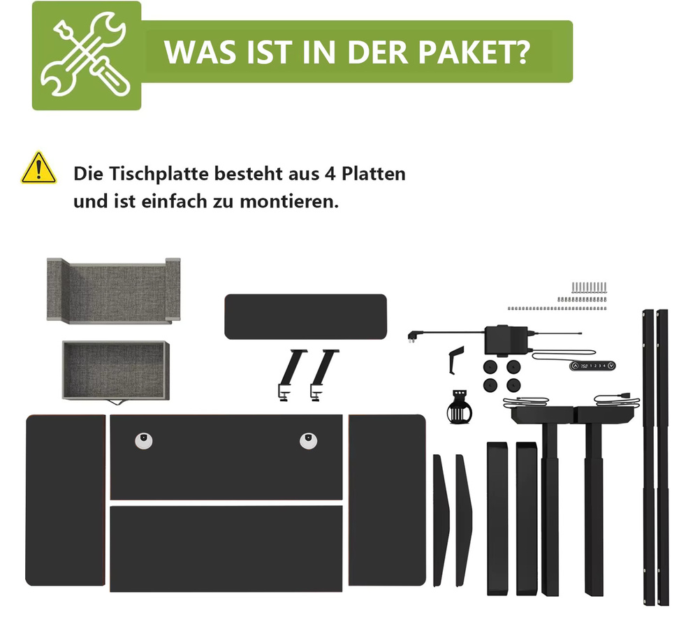 Radlove Elektrischer Schreibtisch Höhenverstellbar mit Monitorständer und Schublade, Schwarz, Breite: 140 cm - Bild 6
