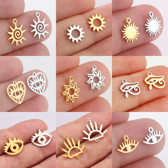 LIKGREAT Charms, Edelstahl, Sonne, Herz, Teufelsauge, Unisex - Bild 1