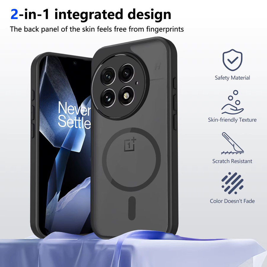 Magnetische OnePlus 13R Handyhülle in Schwarz, matt und transluzent mit kabellosem Laden - Bild 2