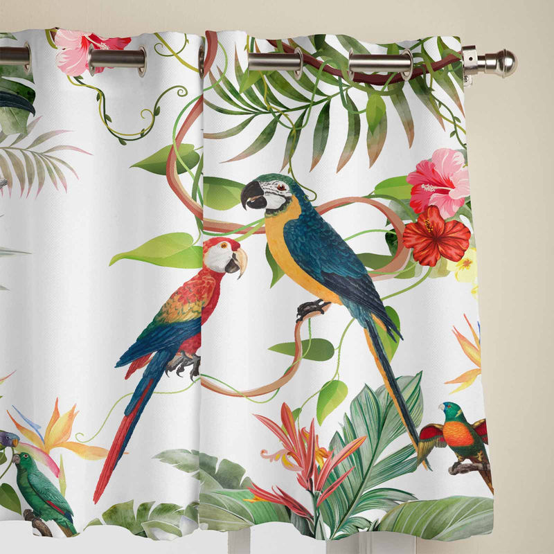 Super Six Fenstervorhang mit tropischem Blätter- und Papageien-Blumenmuster, halbtransparent, Mehrfarbig, Breite: 135 cm, Höhe: 115 cm - Bild 2