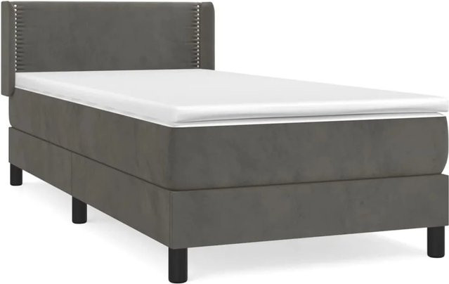 vidaXL Boxspringbett mit Matratze Dunkelgrau B/T/H: 90 x 200 x 103 cm, Hybrid-Design mit Samtbezug und Taschenfederkern - Bild 1