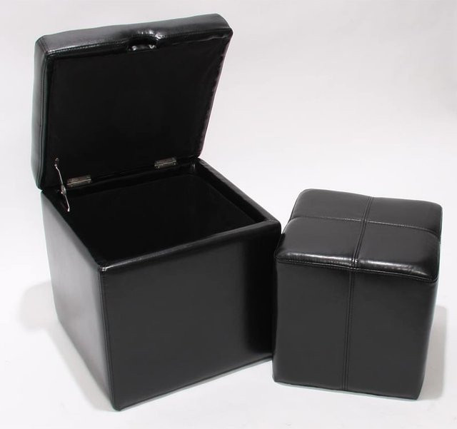 2er Set Sitzhocker Carrara Aufbewahrungsboxen aus Leder und Kunstleder, Farbe: Schwarz, B/T/H: 45 x 44 x 44 cm - Bild 1