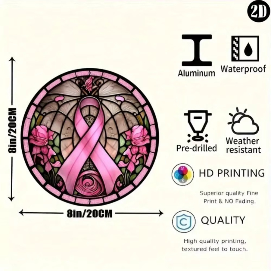 Runder Brustkrebs-Bewusstseinkranz aus Aluminium von CIFBUY in Pink mit floralem Art-Nouveau-Design, Durchmesser: 20,32 cm - Bild 2