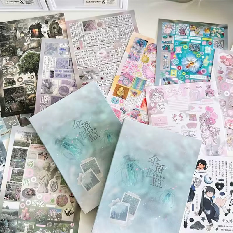 Koreanisches Stickerbuch Yanbian Cut Film in Hellblau für DIY Collage und Hand Account Dekoration aus Papier - Bild 1